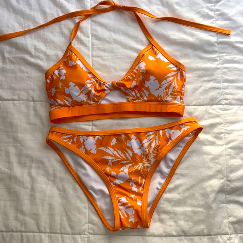 Orange floral bathing suit bikini